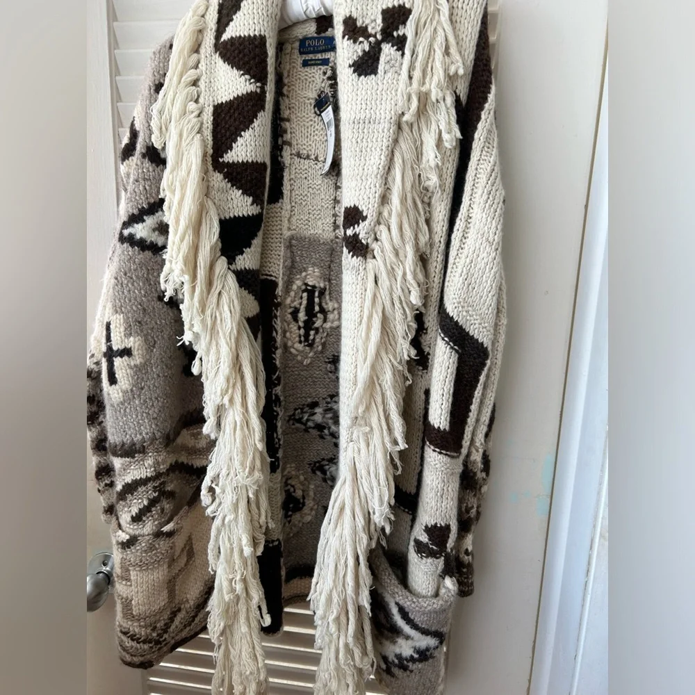 NWT Polo Ralph Lauren Aztec Southwestern Sweater with Fringe - Picture 2 of 6